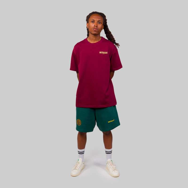 metralha-t-shirt-gallantry-burgundy-screenprint-heavy-fabric-limited-edition-court-green-navy-shorts